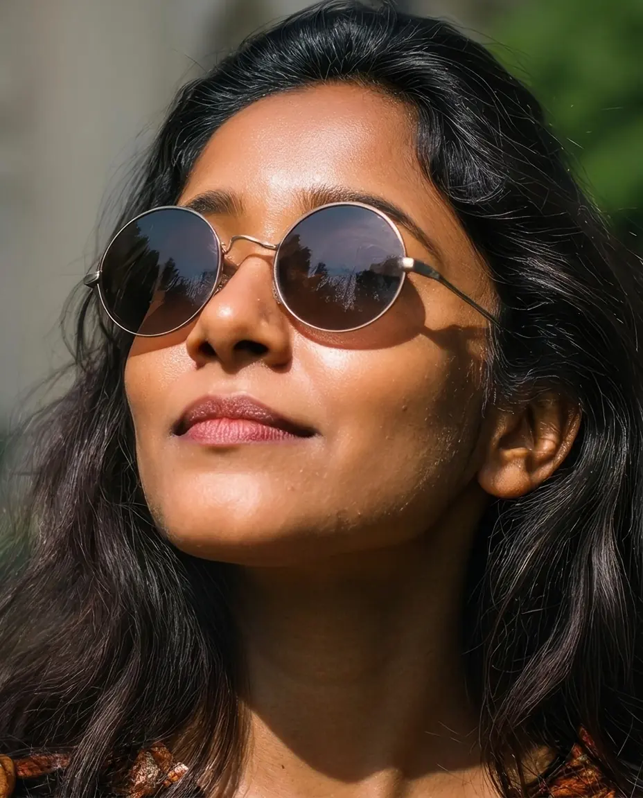 eGenome member Ananya enjoying the sun in round sunglasses