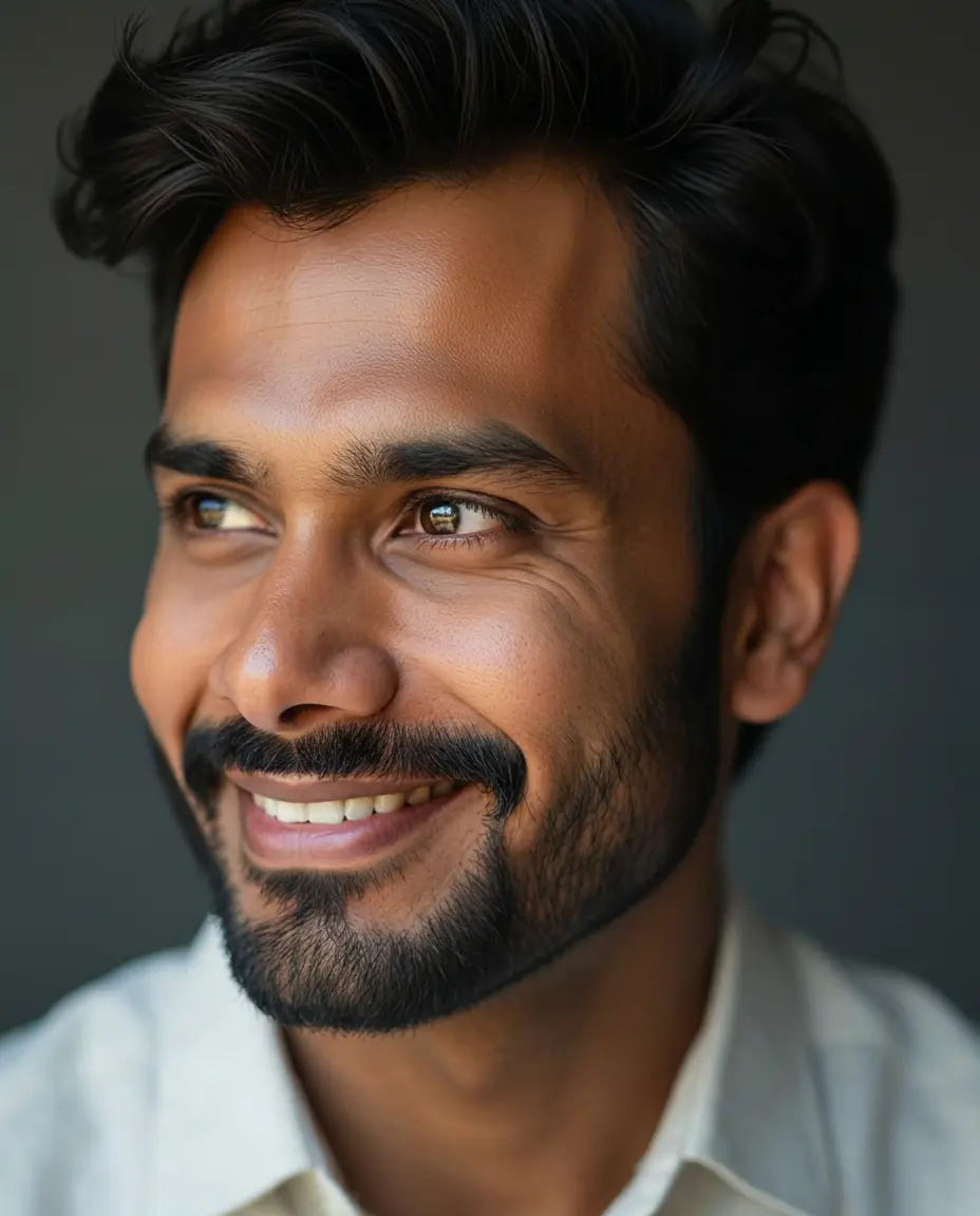 Smiling eGenome member looking ahead with optimism